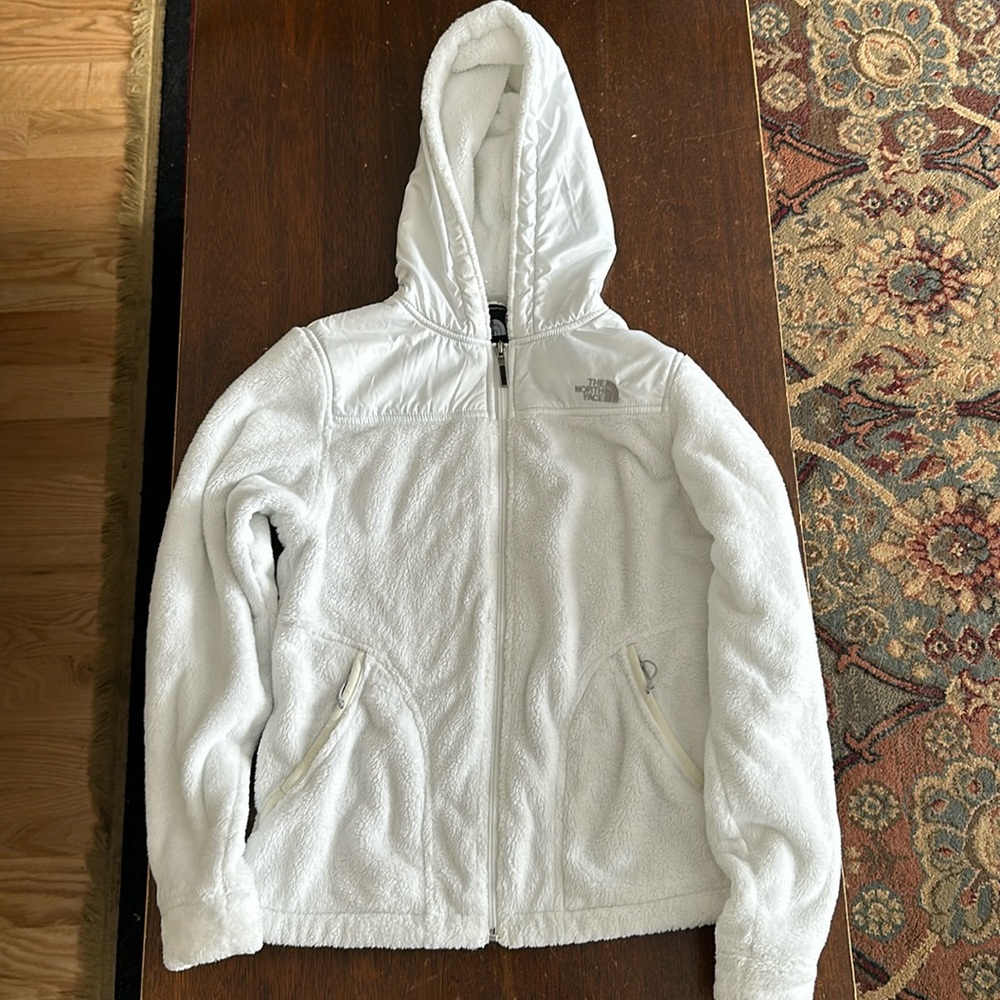 The North Face white fleece zip up hoodie